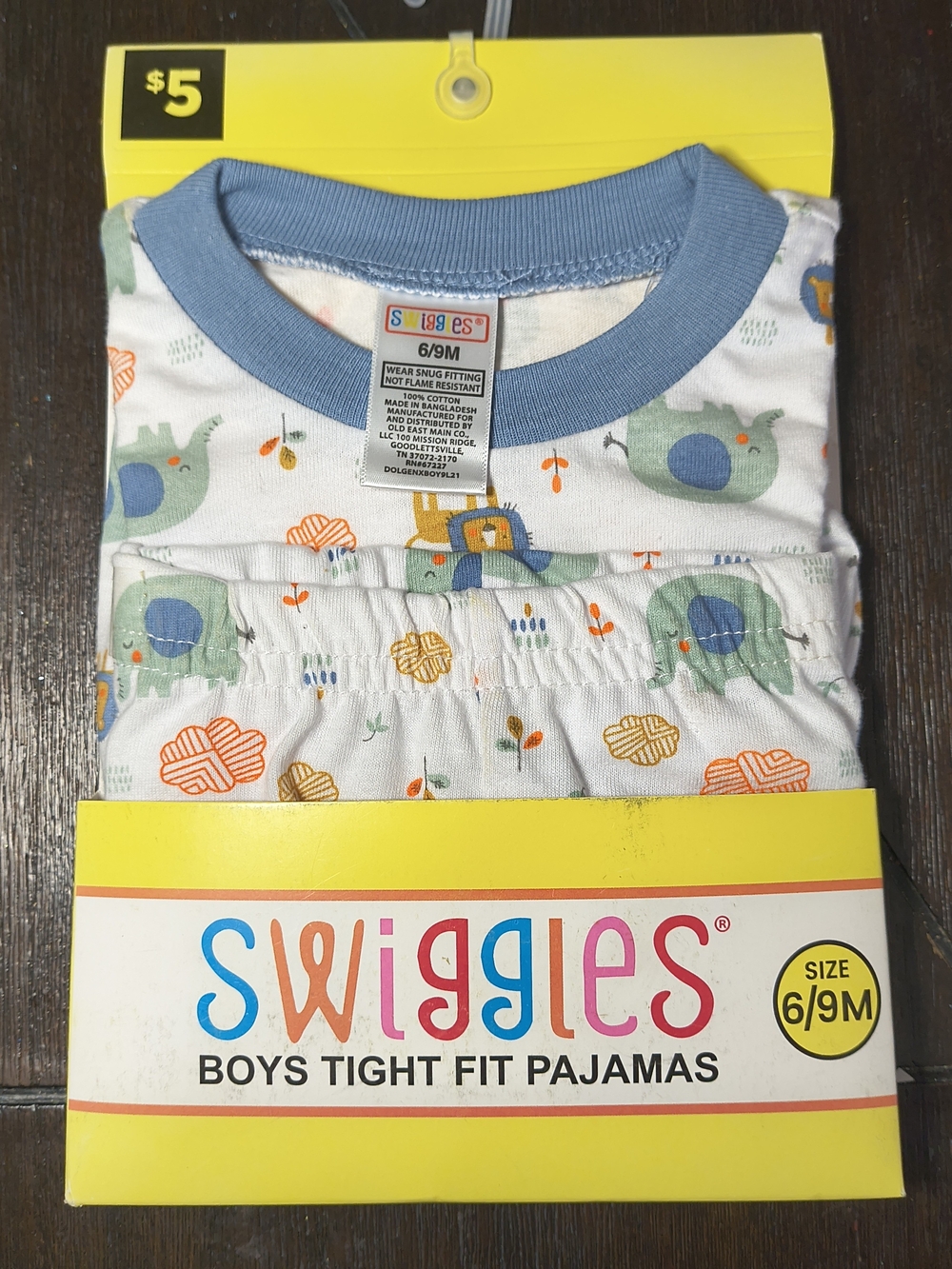 Swiggles Boys Pajama Set - White, Blue, Green & Orange Elephant Print